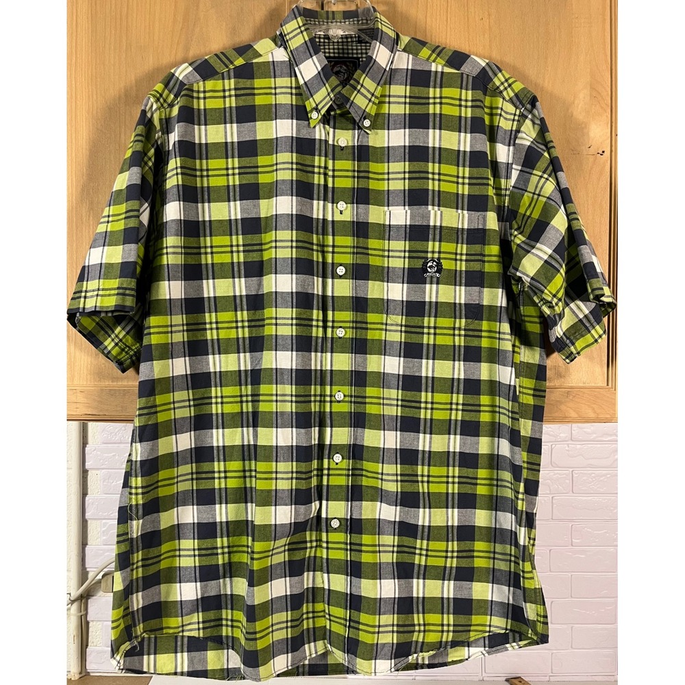 Cinch Button Down Shirt Mens XL Green Plaid Short Sleeve Western